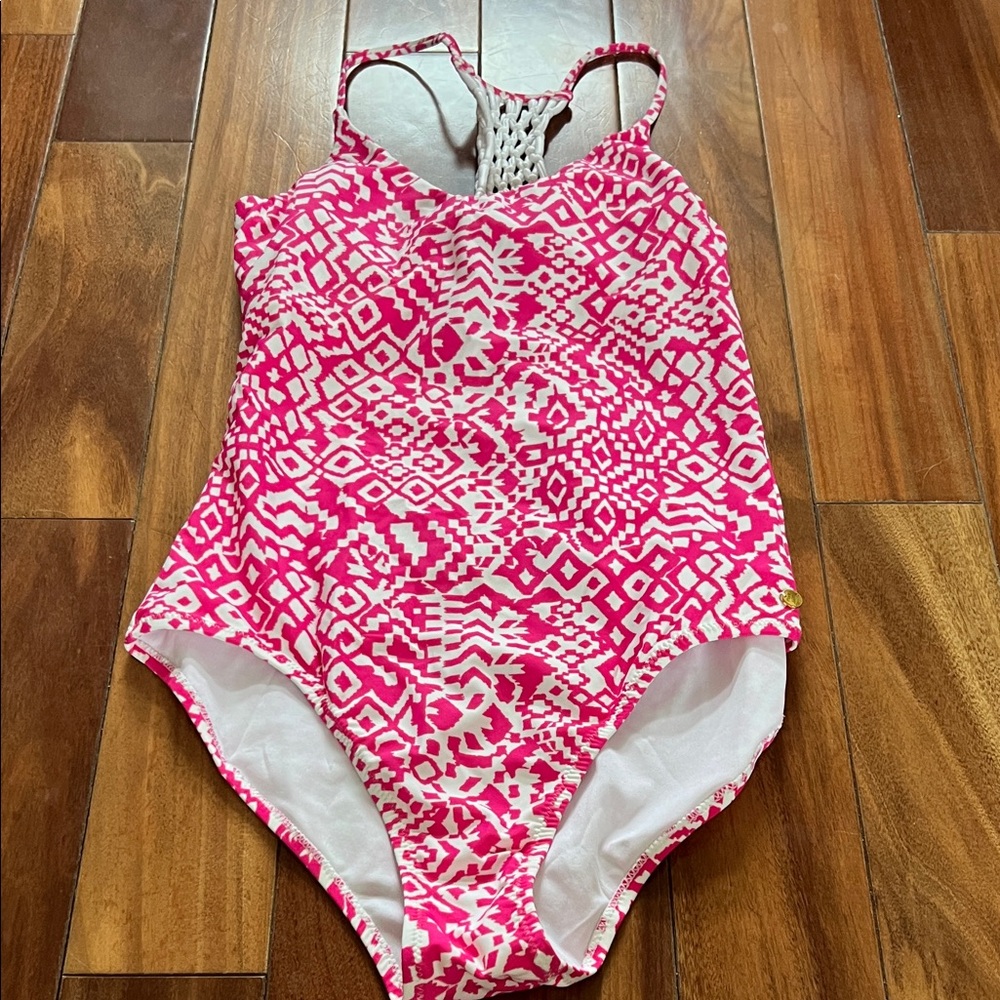 Raisins Pink and White Patterned Womens
 Swim One Piece